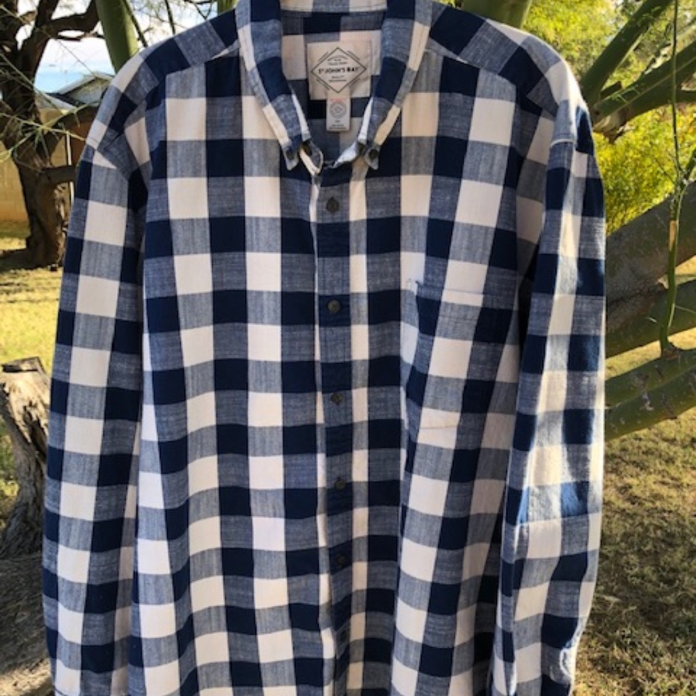 Men's Vintage St John's Bay Blue & Cream Checked Shirt XXL